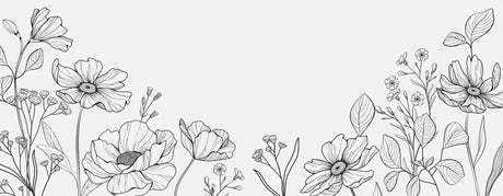 Black and white botanical line art wallpaper design file showing intricate floral pattern details
