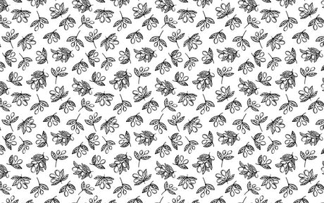 Black and white line art floral pattern design file showing detailed botanical sketches on white background