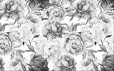 Black and white peony design file showing large-scale botanical pattern