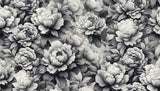 Black and white peony wallpaper design file showing intricate floral pattern detail
