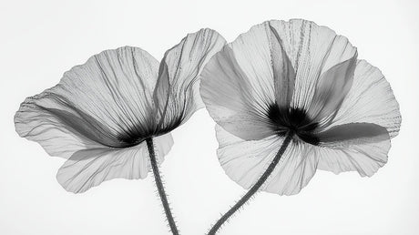 Black and white poppy X-ray wallpaper design file showing intricate floral details and patterns