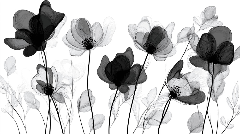 X-ray flower wallpaper design file showing delicate black and white botanical pattern