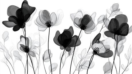 X-ray flower wallpaper design file showing delicate black and white botanical pattern