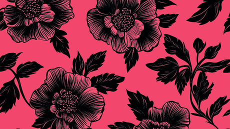 Black Blooms on Pink Background design file showing full floral pattern detail