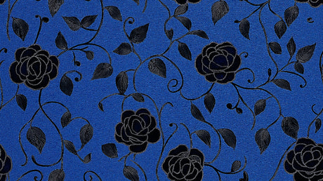 Black roses on royal blue wallpaper design file showing detailed pattern and silver-lined petals