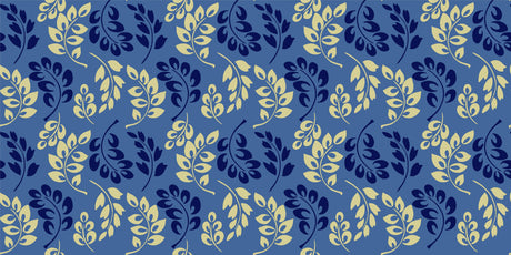 Design file of botanical wallpaper pattern showing intricate blue and gold leaf details