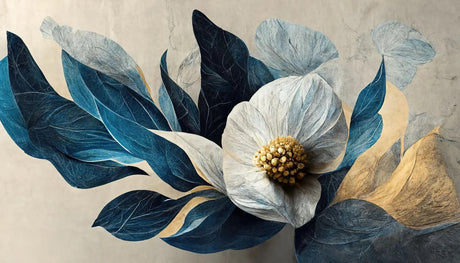 Blue and gold Magnolia design file showing intricate floral pattern with detailed petals and leaves