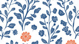 Blue and orange botanical pattern design file showing intricate floral details and precise color matching