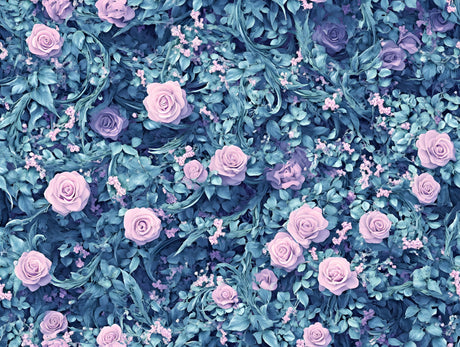 Blue and pink rose garden wallpaper design file showing intricate floral pattern