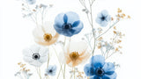 Blue and white Anemone design file showing delicate flower pattern and detailed botanical illustrations