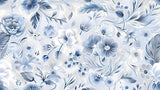 Design file of blue and white botanical pattern showing intricate floral details