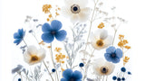 Blue anemone and white poppy design file with delicate golden accents