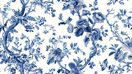 Blue and white chinoiserie pattern design file showing intricate floral details