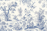 Blue and white toile de jouy design file showing complete pattern and intricate details