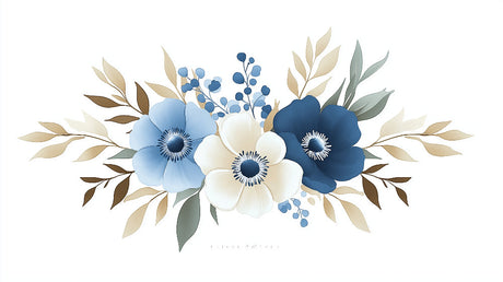 Blue Anemone with beige leaves design file showing intricate floral pattern and texture details