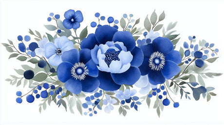Blue blossoms with sage leaves design file showing detailed flower pattern and soft color palette