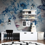 Watercolor butterfly wall mural adding elegance to home office space