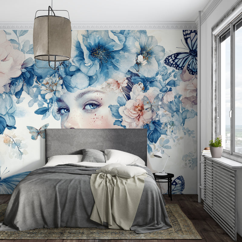 Butterfly blossom wallpaper bringing spring charm to living room accent wall
