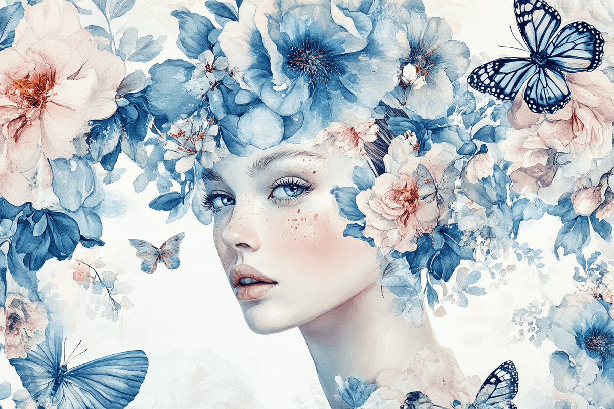 Blue butterfly and blossom wallpaper design file showing intricate pattern details
