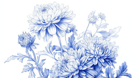 Blue Chrysanthemum wallpaper design file showing detailed botanical pattern and intricate petal work