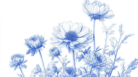 Blue Daisy Botanical Wallpaper design file showing detailed floral pattern and precise color matching