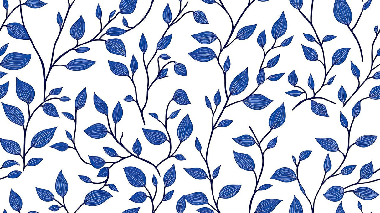 Blue leaves pattern design file showing intricate botanical details on white background