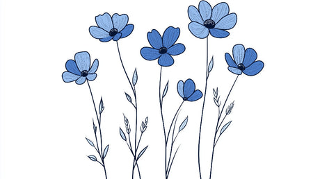 Blue minimalist floral wallpaper design file showing delicate bloom pattern on white background