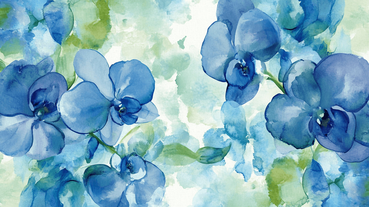 Blue Orchid Watercolor Wallpaper design file showing intricate flower pattern and details