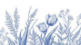 Blue tulips and ferns design file showing intricate botanical pattern on white background