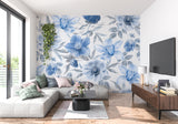 Blue floral wallpaper transforming an entrance hall with soft, flowing designs