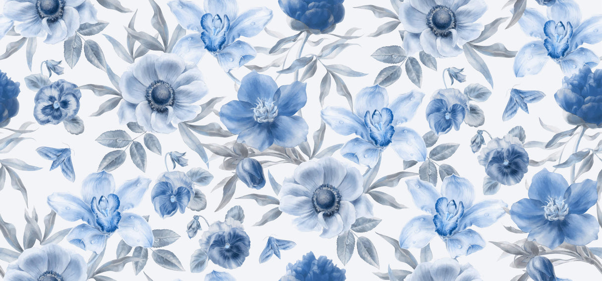 Blue watercolor blooms design file showing intricate floral pattern and precise color details