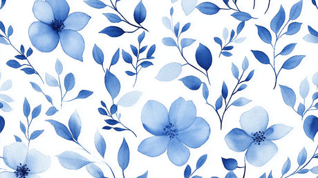 Blue watercolor floral wallpaper creating a peaceful atmosphere in a modern bedroom with natural light