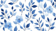 Blue watercolor floral wallpaper creating a serene atmosphere in a modern living room with natural light