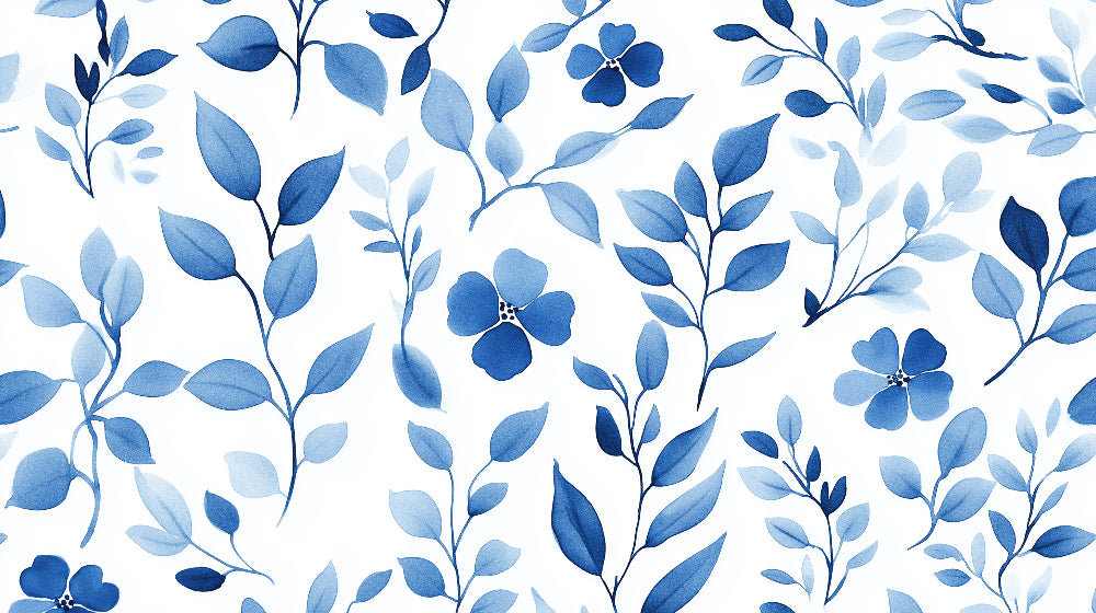 Blue watercolor leaves and flowers design file showing intricate botanical pattern details