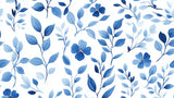 Blue watercolor leaves and flowers design file showing intricate botanical pattern details