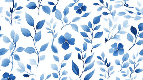Blue watercolor leaves and flowers design file showing intricate botanical pattern details