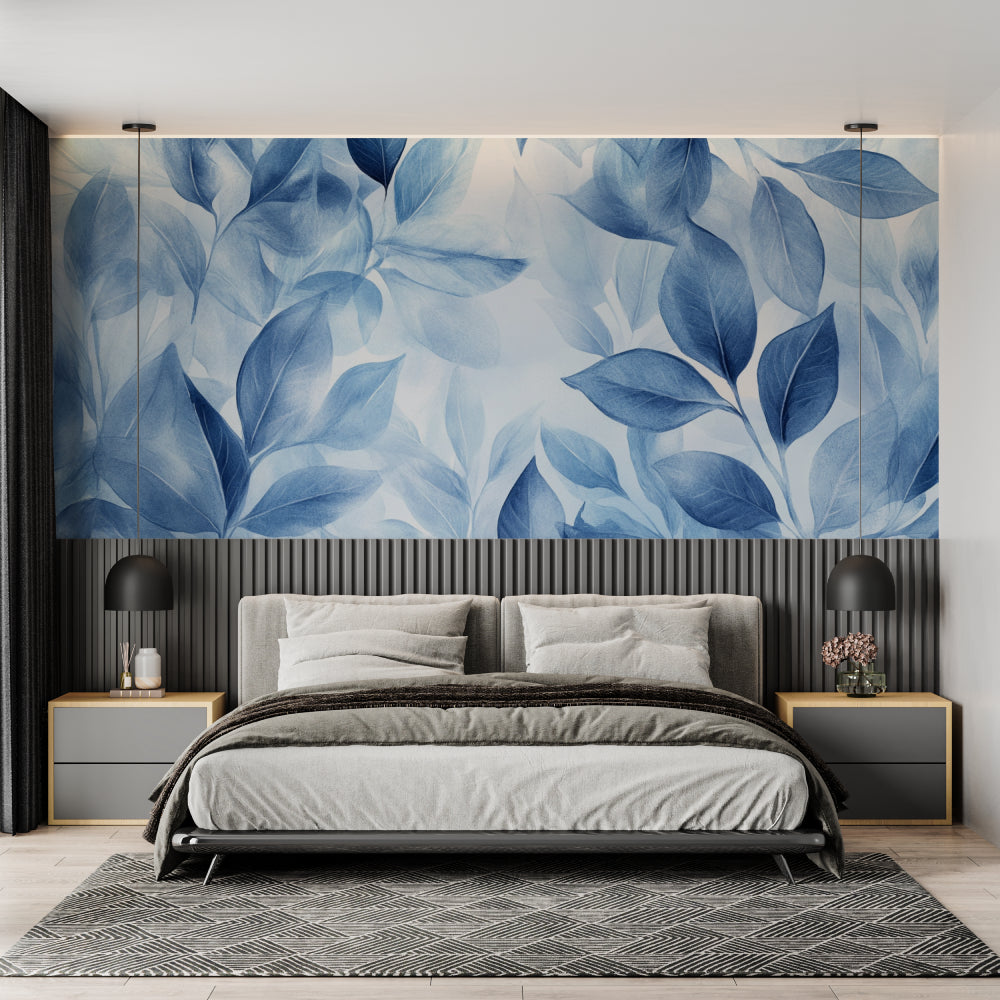 Watercolor leaf pattern adding depth to a dining room with modern decor