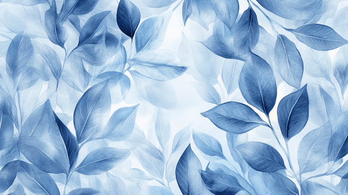 Blue watercolor leaves design file showing detailed pattern and color variations