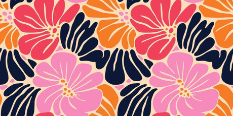Floral wallpaper design file showing detailed pink and navy pattern on beige background