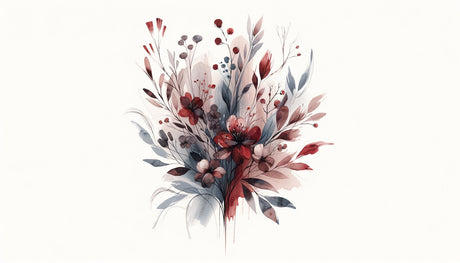 Watercolor floral wallpaper in modern living room showing burgundy and blue blooms creating elegant atmosphere
