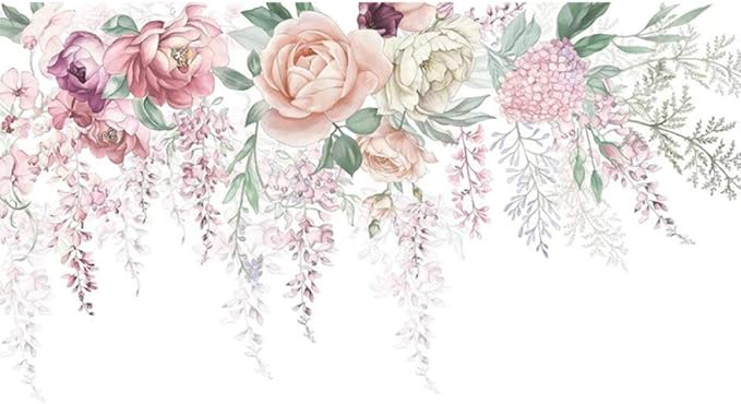 Design file of pink roses and wisteria wall mural showing detailed flower pattern