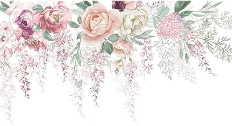 Design file of pink roses and wisteria wall mural showing detailed flower pattern