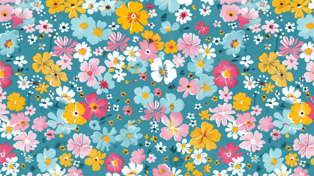 Spring floral wallpaper design file showing detailed teal background with yellow and pink bloom pattern
