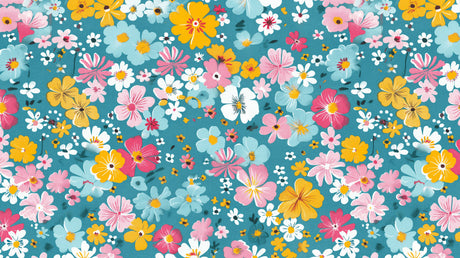 Spring floral wallpaper design file showing detailed teal background with yellow and pink bloom pattern