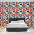Coral and blue Poppy Mural Wallpaper creating a fresh spring mood in a bright modern living room