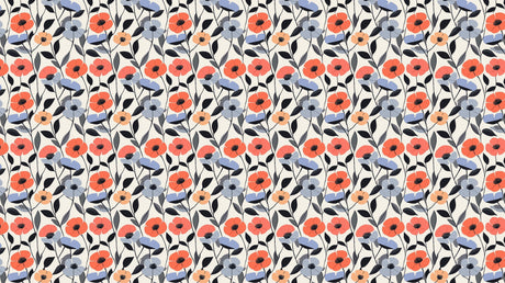 Coral and blue Poppy pattern design file showing detailed floral artwork and color palette