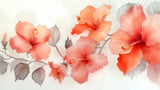 Watercolor Hibiscus wall mural design file showing detailed coral flowers and grey foliage pattern