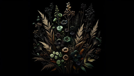Botanical garden mural in master bedroom creating moody atmosphere