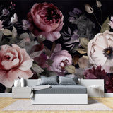 Dramatic rose wallpaper making a statement in an elegant entryway