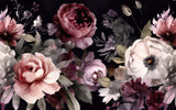 Dark floral wallpaper design file showing detailed roses and peonies pattern on black background